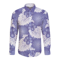 Purple Aloha Hawaii Long Sleeve Button Shirt Monstera Hibiscus Plumeria Seamless Vibes LT14 Unisex Purple - Polynesian Pride