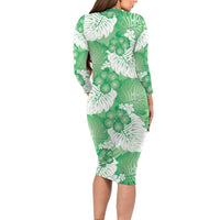 Green Aloha Hawaii Family Matching Long Sleeve Bodycon Dress and Hawaiian Shirt Monstera Hibiscus Plumeria Seamless Vibes - Polynesian Pride
