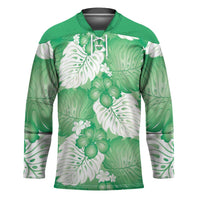 Green Aloha Hawaii Hockey Jersey Monstera Hibiscus Plumeria Seamless Vibes - Polynesian Pride