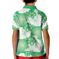 Green Aloha Hawaii Kid Polo Shirt Monstera Hibiscus Plumeria Seamless Vibes - Polynesian Pride