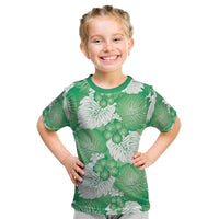 Green Aloha Hawaii Kid T Shirt Monstera Hibiscus Plumeria Seamless Vibes LT14 Green - Polynesian Pride