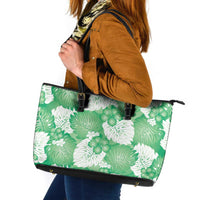 Green Aloha Hawaii Leather Tote Bag Monstera Hibiscus Plumeria Seamless Vibes - Polynesian Pride