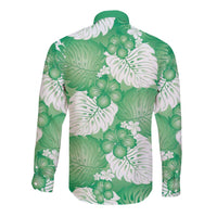 Green Aloha Hawaii Long Sleeve Button Shirt Monstera Hibiscus Plumeria Seamless Vibes LT14 - Polynesian Pride