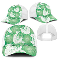 Green Aloha Hawaii Mesh Trucker Cap Monstera Hibiscus Plumeria Seamless Vibes LT14 - Polynesian Pride