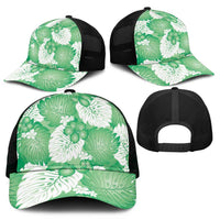 Green Aloha Hawaii Mesh Trucker Cap Monstera Hibiscus Plumeria Seamless Vibes LT14 - Polynesian Pride