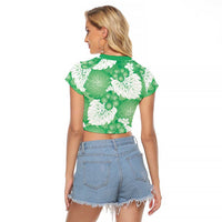 Green Aloha Hawaii Raglan Cropped T Shirt Monstera Hibiscus Plumeria Seamless Vibes LT14 - Polynesian Pride