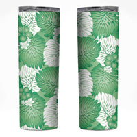 Green Aloha Hawaii Skinny Tumbler Monstera Hibiscus Plumeria Seamless Vibes - Polynesian Pride