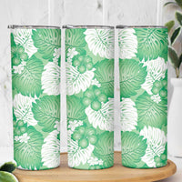 Green Aloha Hawaii Skinny Tumbler Monstera Hibiscus Plumeria Seamless Vibes - Polynesian Pride