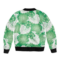 Green Aloha Hawaii Sleeve Zip Bomber Jacket Monstera Hibiscus Plumeria Seamless Vibes - Polynesian Pride