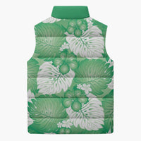 Green Aloha Hawaii Sleeveless Puffer Jacket Monstera Hibiscus Plumeria Seamless Vibes - Polynesian Pride