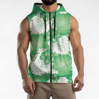 Green Aloha Hawaii Sleeveless Zip Hoodie Monstera Hibiscus Plumeria Seamless Vibes - Polynesian Pride