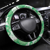 Green Aloha Hawaii Steering Wheel Cover Monstera Hibiscus Plumeria Seamless Vibes - Polynesian Pride