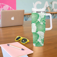 Green Aloha Hawaii Tumbler With Handle Monstera Hibiscus Plumeria Seamless Vibes - Polynesian Pride