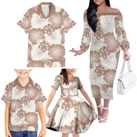 Mocha Mousse Aloha Hawaii Family Matching Off The Shoulder Long Sleeve Dress and Hawaiian Shirt Monstera Hibiscus Plumeria Seamless Vibes - Polynesian Pride