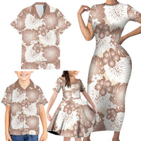 Mocha Mousse Aloha Hawaii Family Matching Short Sleeve Bodycon Dress and Hawaiian Shirt Monstera Hibiscus Plumeria Seamless Vibes - Polynesian Pride