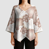 Mocha Mousse Aloha Hawaii Kimono Sleeve Blouse Monstera Hibiscus Plumeria Seamless Vibes - Polynesian Pride