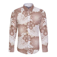 Mocha Mousse Aloha Hawaii Long Sleeve Button Shirt Monstera Hibiscus Plumeria Seamless Vibes LT14 Unisex Mocha Mousse - Polynesian Pride