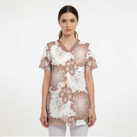 Mocha Mousse Aloha Hawaii Scrub Top Monstera Hibiscus Plumeria Seamless Vibes - Polynesian Pride