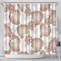 Mocha Mousse Aloha Hawaii Shower Curtain Monstera Hibiscus Plumeria Seamless Vibes - Polynesian Pride