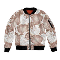 Mocha Mousse Aloha Hawaii Sleeve Zip Bomber Jacket Monstera Hibiscus Plumeria Seamless Vibes - Polynesian Pride