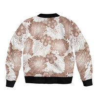 Mocha Mousse Aloha Hawaii Sleeve Zip Bomber Jacket Monstera Hibiscus Plumeria Seamless Vibes - Polynesian Pride