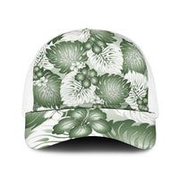 Sage Green Aloha Hawaii Baseball Net Cap Monstera Hibiscus Plumeria Seamless Vibes - Polynesian Pride