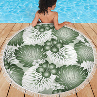 Sage Green Aloha Hawaii Beach Blanket Monstera Hibiscus Plumeria Seamless Vibes - Polynesian Pride