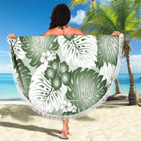 Sage Green Aloha Hawaii Beach Blanket Monstera Hibiscus Plumeria Seamless Vibes - Polynesian Pride
