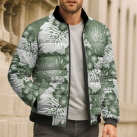 Sage Green Aloha Hawaii Bomber Puffer Jacket Monstera Hibiscus Plumeria Seamless Vibes - Polynesian Pride