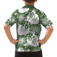 Sage Green Aloha Hawaii Family Matching Off The Shoulder Long Sleeve Dress and Hawaiian Shirt Monstera Hibiscus Plumeria Seamless Vibes - Polynesian Pride