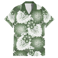 Sage Green Aloha Hawaii Family Matching Off The Shoulder Long Sleeve Dress and Hawaiian Shirt Monstera Hibiscus Plumeria Seamless Vibes - Polynesian Pride
