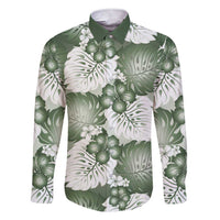 Sage Green Aloha Hawaii Family Matching Short Sleeve Bodycon Dress and Hawaiian Shirt Monstera Hibiscus Plumeria Seamless Vibes - Polynesian Pride