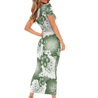 Sage Green Aloha Hawaii Family Matching Short Sleeve Bodycon Dress and Hawaiian Shirt Monstera Hibiscus Plumeria Seamless Vibes - Polynesian Pride