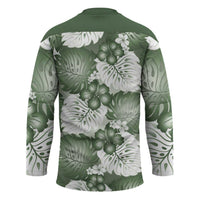Sage Green Aloha Hawaii Hockey Jersey Monstera Hibiscus Plumeria Seamless Vibes - Polynesian Pride
