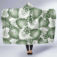 Sage Green Aloha Hawaii Hooded Blanket Monstera Hibiscus Plumeria Seamless Vibes - Polynesian Pride