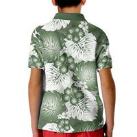 Sage Green Aloha Hawaii Kid Polo Shirt Monstera Hibiscus Plumeria Seamless Vibes - Polynesian Pride