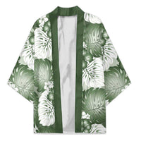 Sage Green Aloha Hawaii Kimono Monstera Hibiscus Plumeria Seamless Vibes - Polynesian Pride