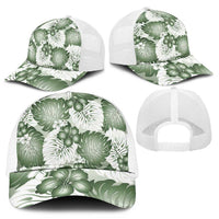 Sage Green Aloha Hawaii Mesh Trucker Cap Monstera Hibiscus Plumeria Seamless Vibes LT14 - Polynesian Pride