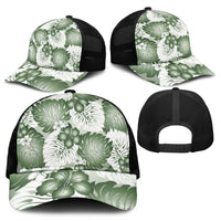 Sage Green Aloha Hawaii Mesh Trucker Cap Monstera Hibiscus Plumeria Seamless Vibes LT14 - Polynesian Pride