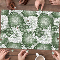 Sage Green Aloha Hawaii Puzzle Monstera Hibiscus Plumeria Seamless Vibes - Polynesian Pride