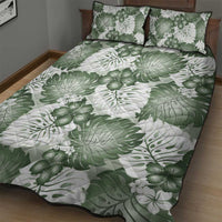 Sage Green Aloha Hawaii Quilt Bed Set Monstera Hibiscus Plumeria Seamless Vibes - Polynesian Pride