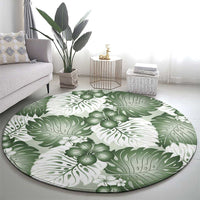 Sage Green Aloha Hawaii Round Carpet Monstera Hibiscus Plumeria Seamless Vibes - Polynesian Pride