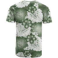Sage Green Aloha Hawaii T Shirt Monstera Hibiscus Plumeria Seamless Vibes - Polynesian Pride