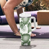 Sage Green Aloha Hawaii Tumbler With Handle Monstera Hibiscus Plumeria Seamless Vibes - Polynesian Pride