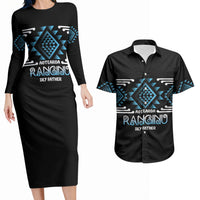 Aotearoa Atua Ranginui Personalised Couples Matching Long Sleeve Bodycon Dress and Hawaiian Shirt Maori Sky Father Taniko Motifs