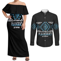 Aotearoa Atua Ranginui Personalised Couples Matching Off Shoulder Maxi Dress and Long Sleeve Button Shirt Maori Sky Father Taniko Motifs