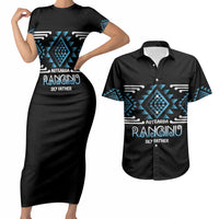 Aotearoa Atua Ranginui Personalised Couples Matching Short Sleeve Bodycon Dress and Hawaiian Shirt Maori Sky Father Taniko Motifs
