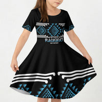 Aotearoa Atua Ranginui Personalised Kid Short Sleeve Dress Maori Sky Father Taniko Motifs