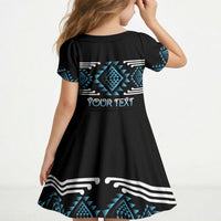 Aotearoa Atua Ranginui Personalised Kid Short Sleeve Dress Maori Sky Father Taniko Motifs