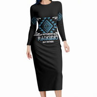Aotearoa Atua Ranginui Personalised Long Sleeve Bodycon Dress Maori Sky Father Taniko Motifs